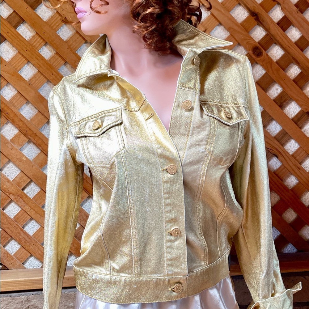 GUESS Unique GOLD Coated JEAN JACKET Size M As-Is New With Defects - Picture 11 of 16
